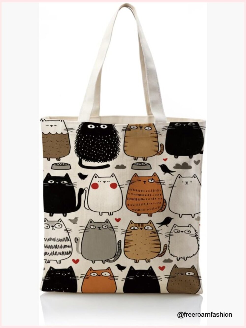 Medium Canvas Tote Bag with Cat Pattern, Reusable Shopping Bag for Daily Use